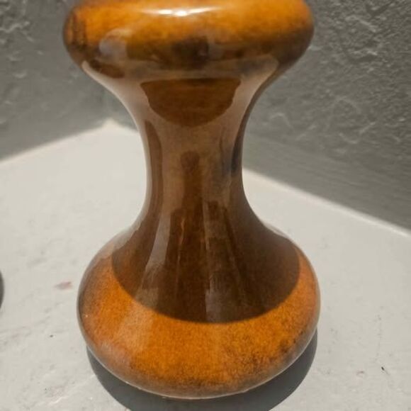 Ceramic Brown Glazed Salt and Pepper Shakers 4.5" Wood like 70s - Picture 4 of 8